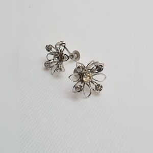 Vintage Silver And Crystal Floral Earrings